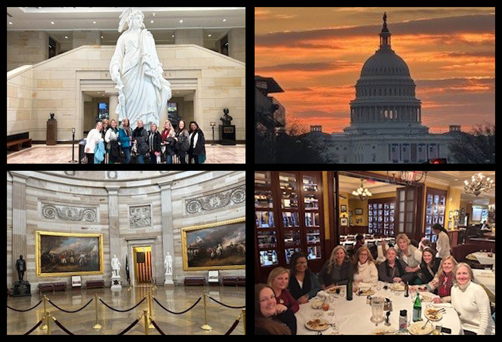 four photos in a collage showing various landmarks in Washington, D.C.