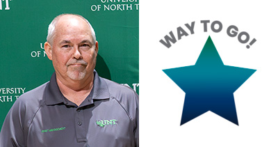 Jimmy Grounds photo with the UNT System Way to Go logo and star