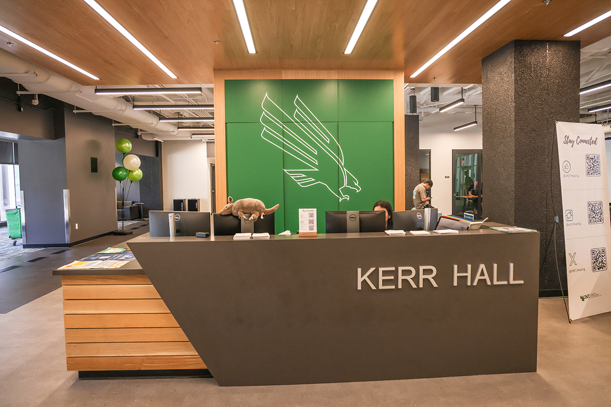 Kerr Hall lobby front desk in the newly renovated lobby