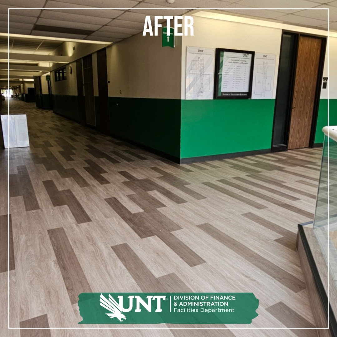 Phyiscal Education Building photo of flooring and walls after renovation.