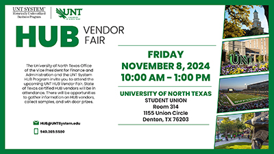 Flyer for the HUB Vendor fair that lists all information in the story at right.